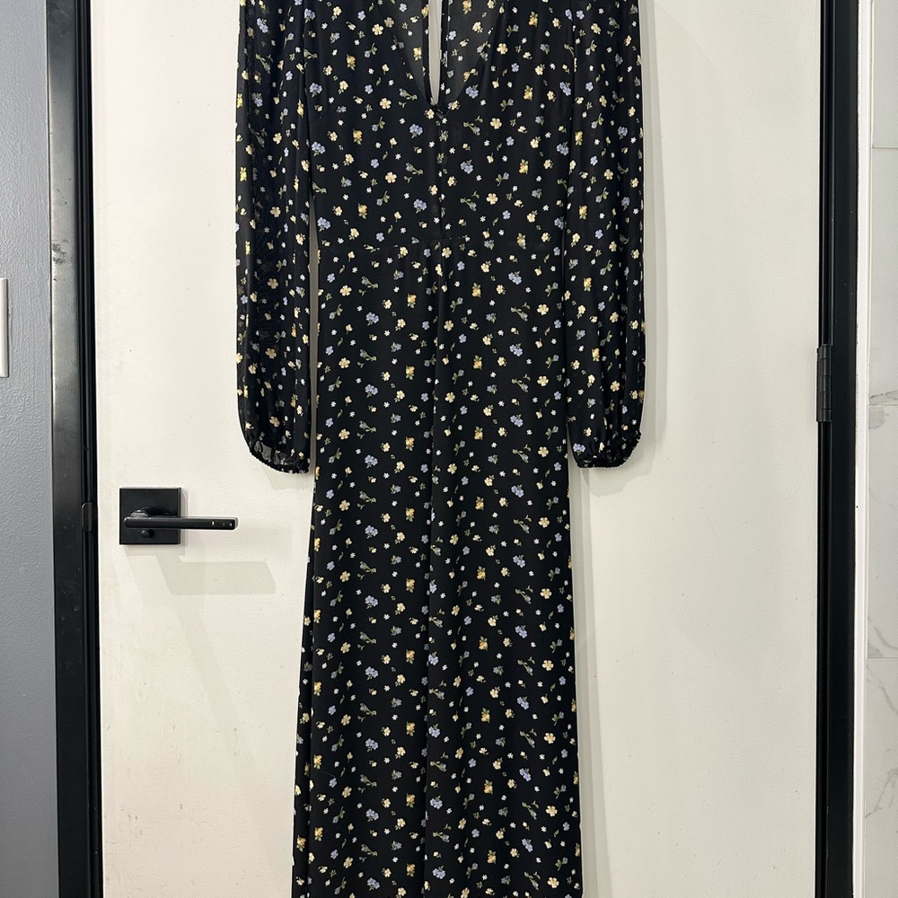 Reformation Black Floral Long Sleeve Dress